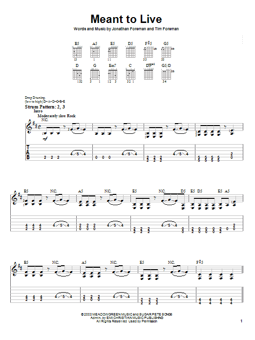 Download Switchfoot Meant To Live Sheet Music and learn how to play Guitar Tab Play-Along PDF digital score in minutes