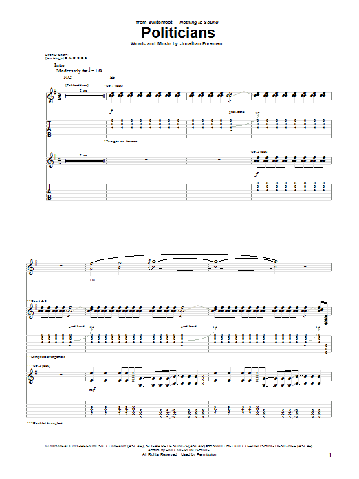 Download Switchfoot Politicians Sheet Music and learn how to play Piano, Vocal & Guitar (Right-Hand Melody) PDF digital score in minutes