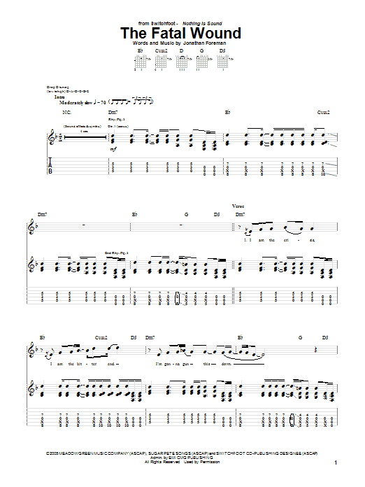 Download Switchfoot The Fatal Wound Sheet Music and learn how to play Piano, Vocal & Guitar (Right-Hand Melody) PDF digital score in minutes