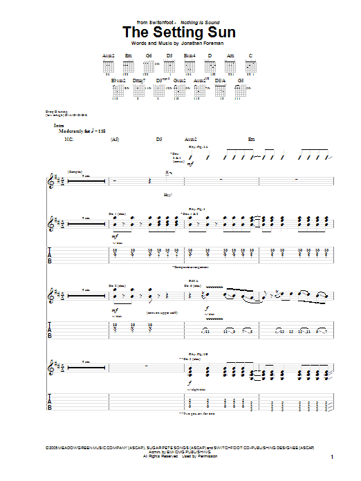 Download Switchfoot The Setting Sun Sheet Music and learn how to play Piano, Vocal & Guitar (Right-Hand Melody) PDF digital score in minutes
