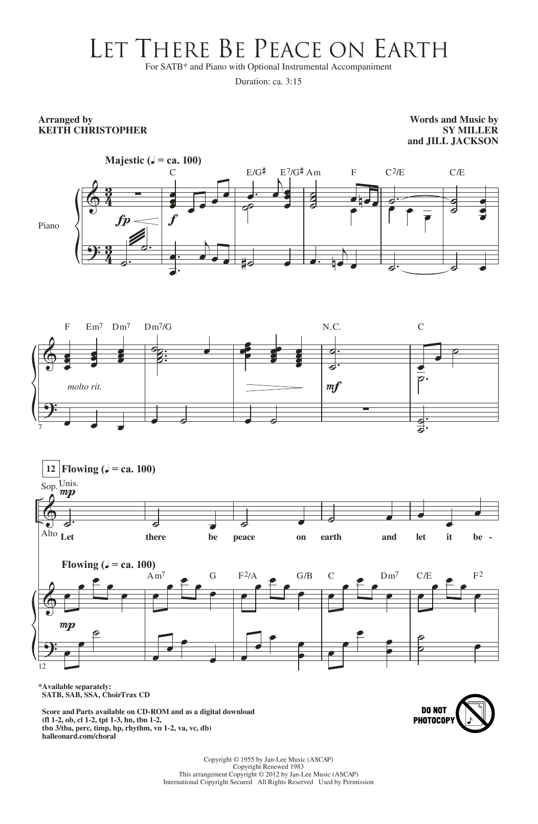 Download Sy Miller and Jill Jackson Let There Be Peace On Earth (arr. Keith Christopher) Sheet Music and learn how to play SAB Choir PDF digital score in minutes