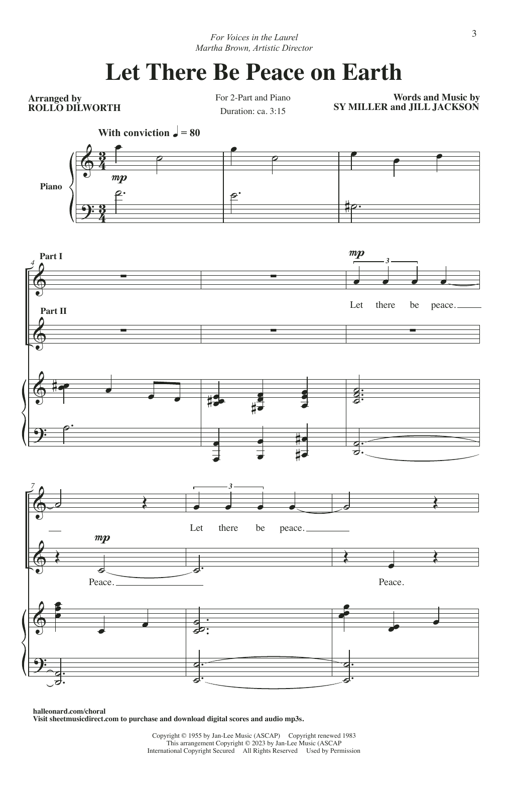 Download Sy Miller and Jill Jackson Let There Be Peace On Earth (arr. Rollo Dilworth) Sheet Music and learn how to play Choir PDF digital score in minutes