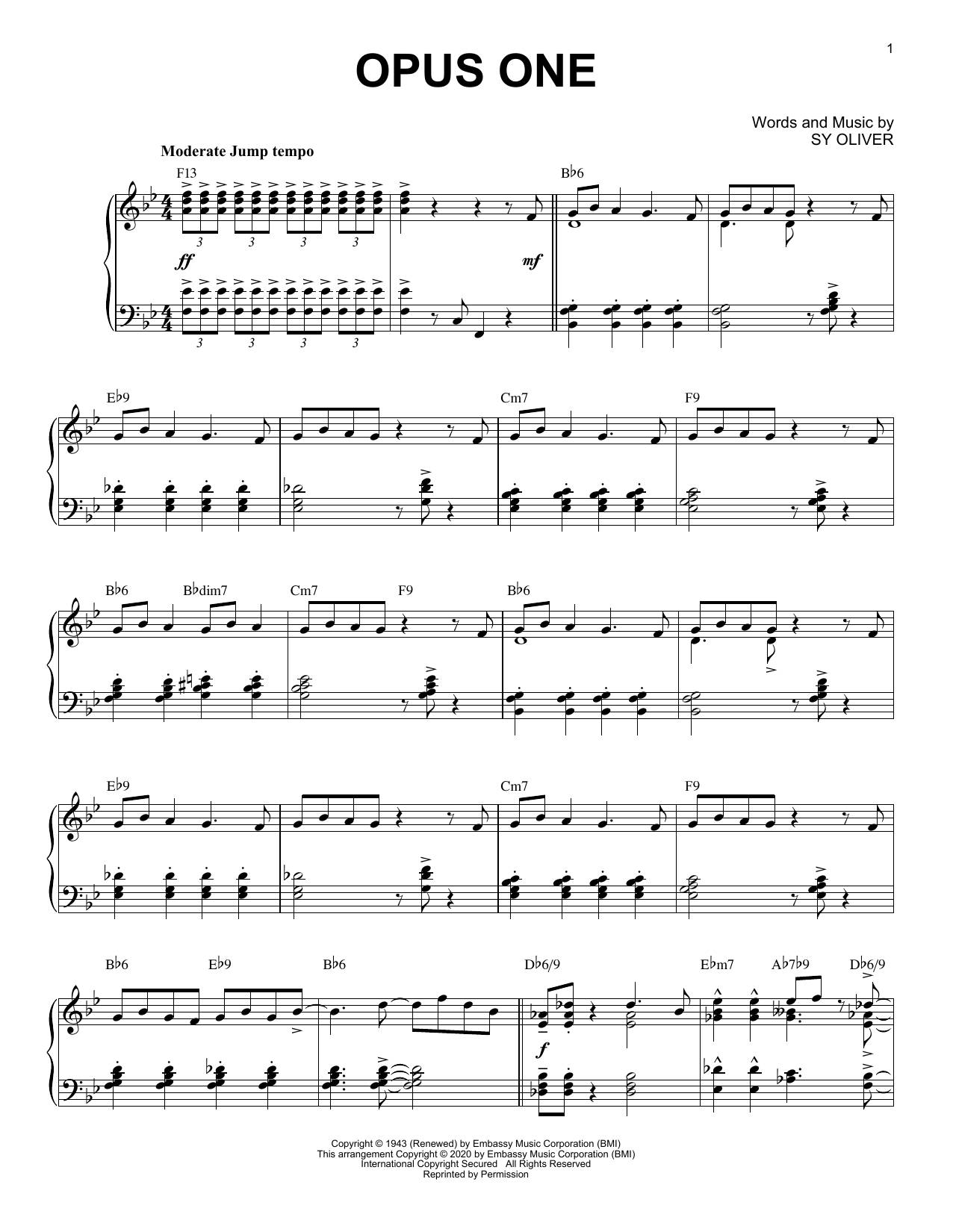 Download Sy Oliver Opus One [Jazz version] (arr. Brent Edstrom) Sheet Music and learn how to play Piano Solo PDF digital score in minutes