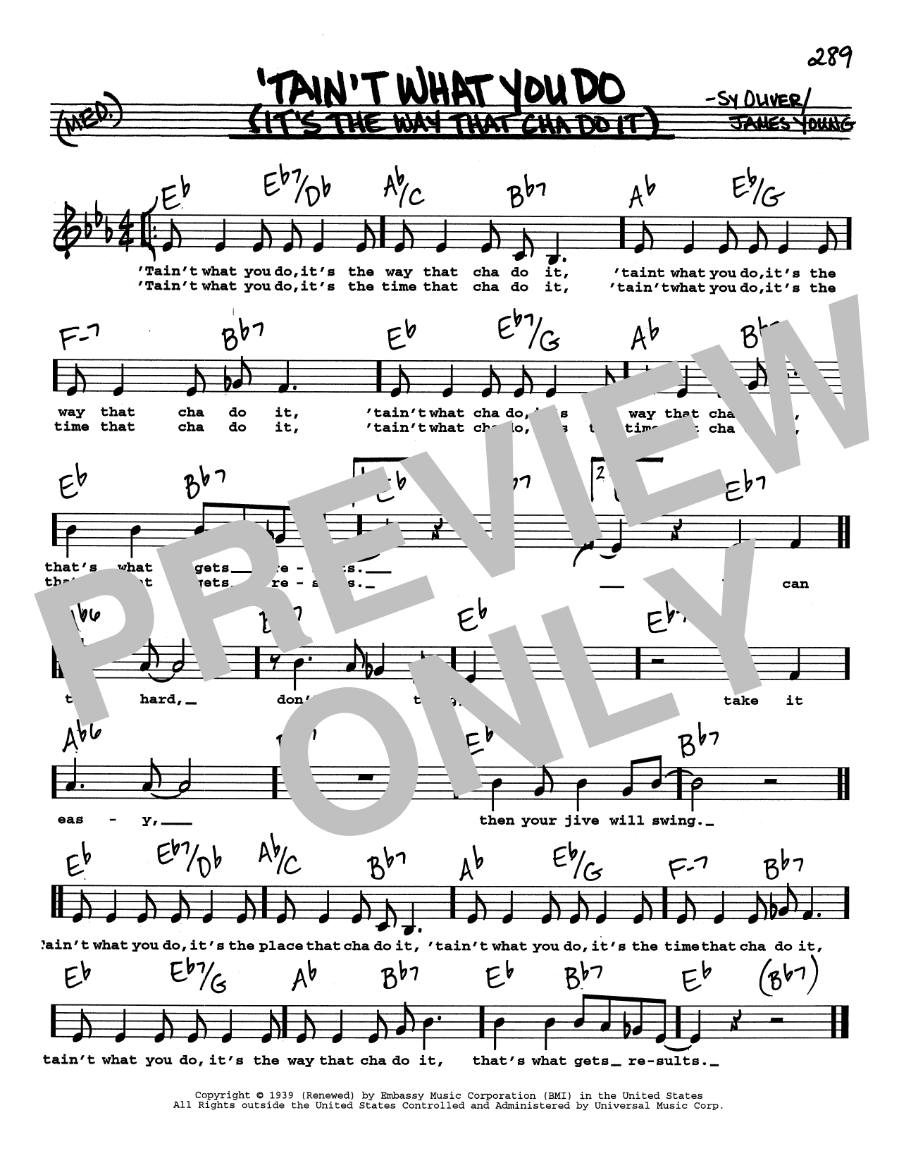 Download Sy Oliver 'Tain't What You Do (It's The Way That Cha Do It) (Low Voice) Sheet Music and learn how to play Real Book – Melody, Lyrics & Chords PDF digital score in minutes