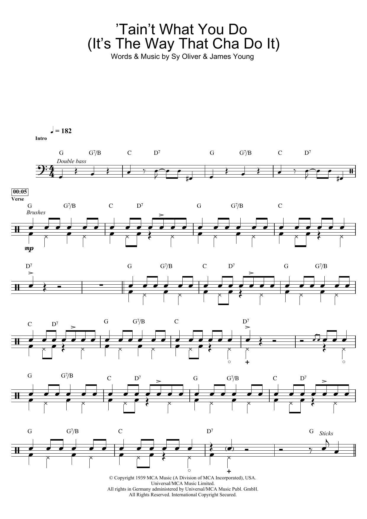 Download Sy Oliver 'Tain't What You Do (It's The Way That Cha Do It) Sheet Music and learn how to play Drums PDF digital score in minutes