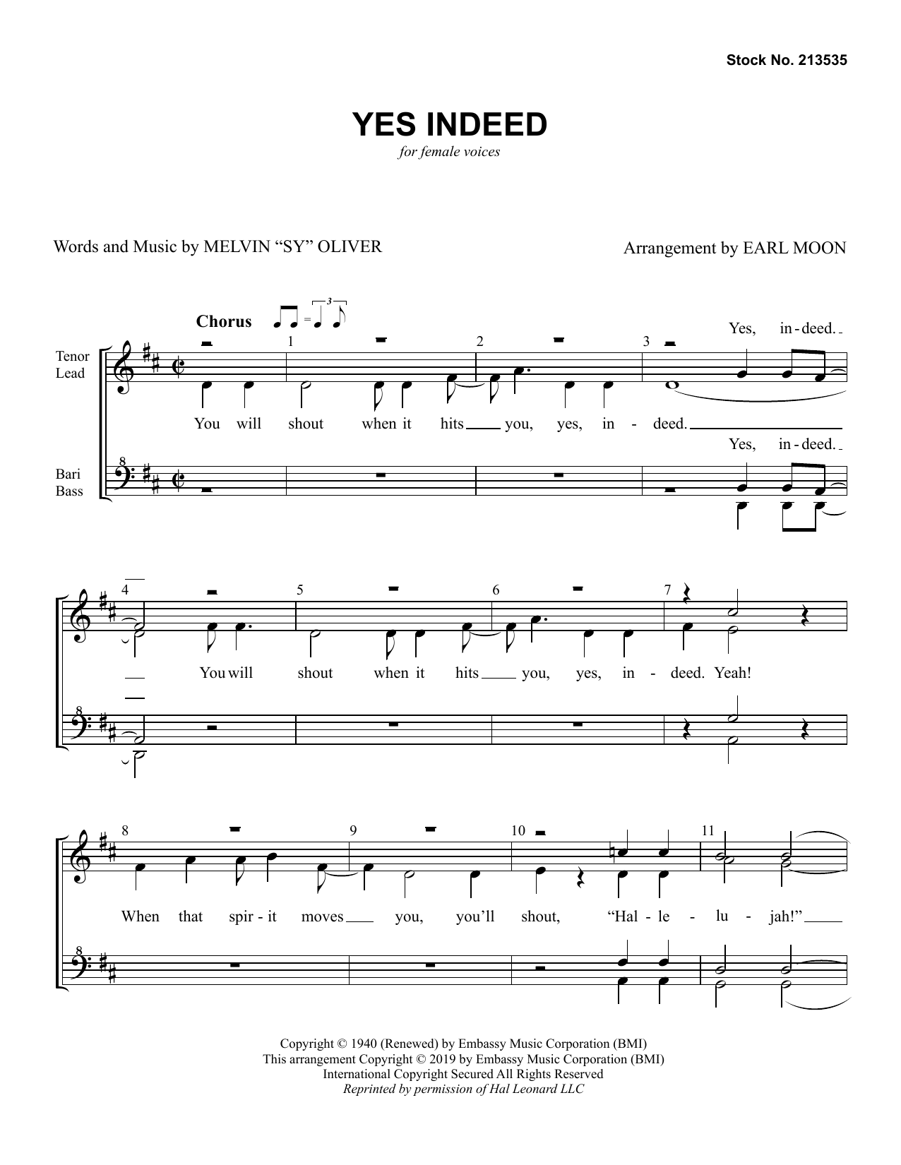 Download Sy Oliver Yes Indeed (arr. Earl Moon) Sheet Music and learn how to play TTBB Choir PDF digital score in minutes