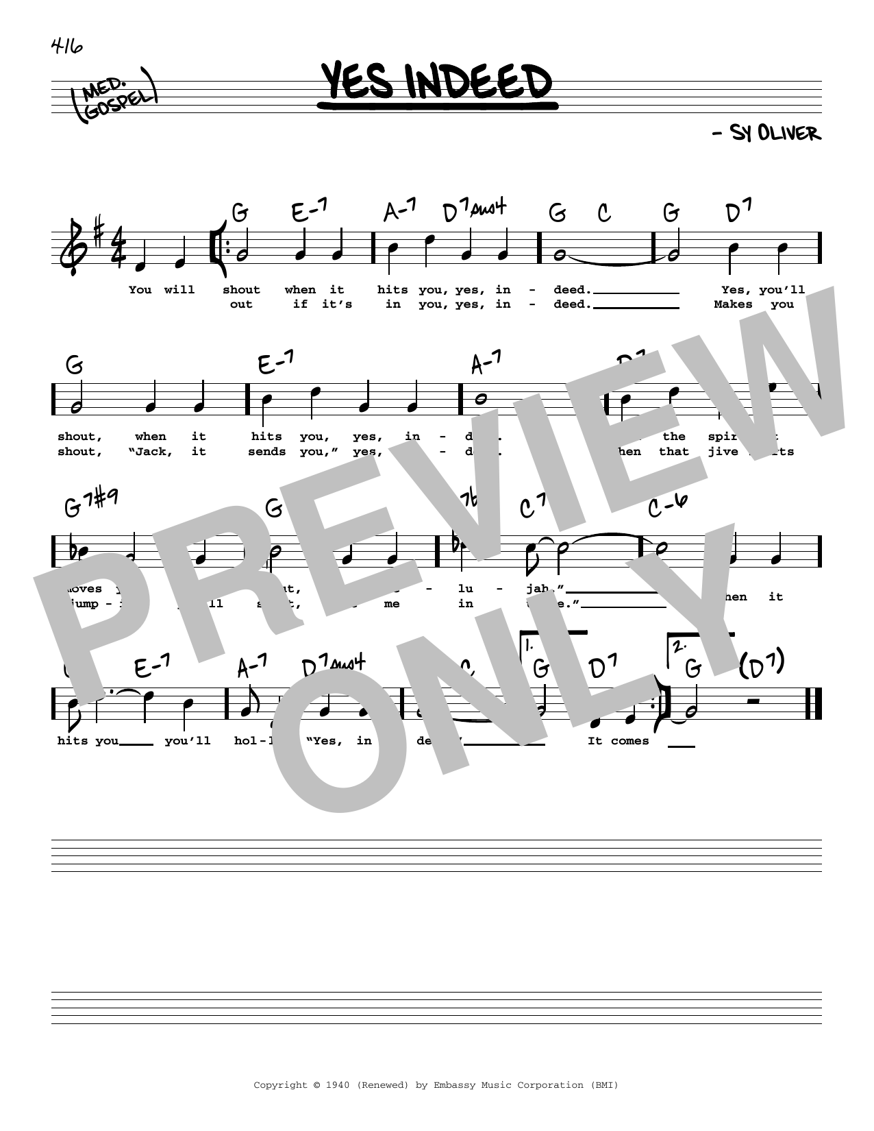 Download Sy Oliver Yes Indeed (High Voice) Sheet Music and learn how to play Real Book – Melody, Lyrics & Chords PDF digital score in minutes