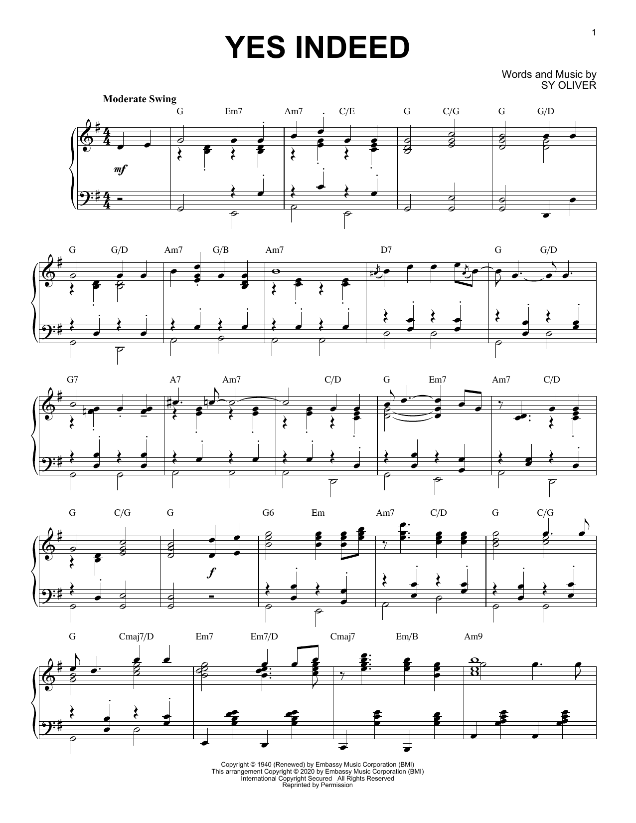 Download Sy Oliver Yes Indeed [Jazz version] (arr. Brent Edstrom) Sheet Music and learn how to play Piano Solo PDF digital score in minutes