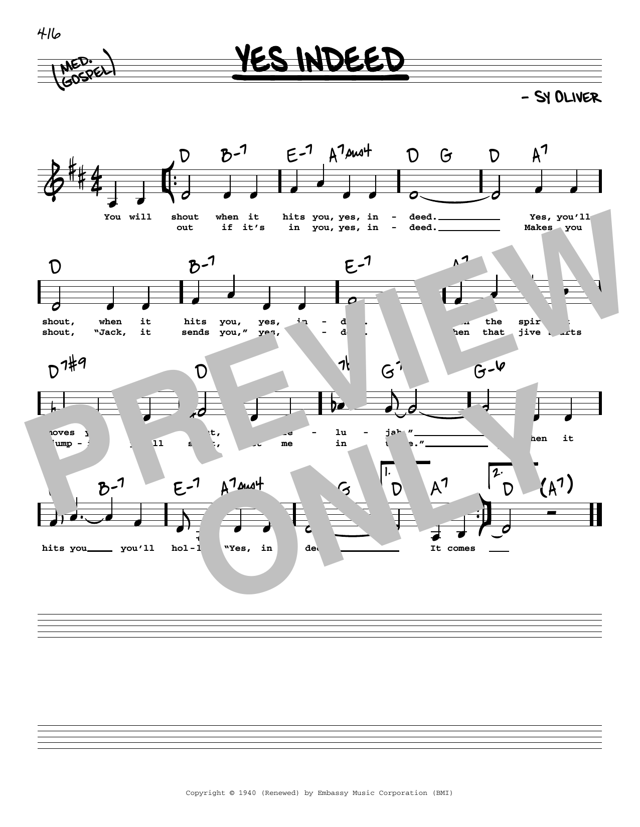 Download Sy Oliver Yes Indeed (Low Voice) Sheet Music and learn how to play Real Book – Melody, Lyrics & Chords PDF digital score in minutes