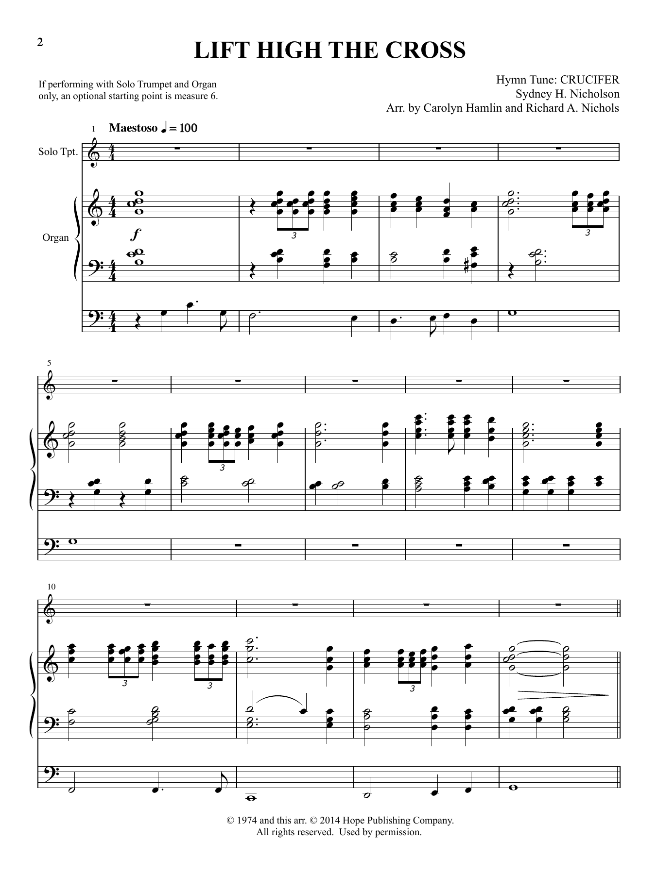 Download Sydney H. Nicholson Lift High the Cross (arr. Carolyn Hamlin and Richard A. Nichols) Sheet Music and learn how to play Organ PDF digital score in minutes