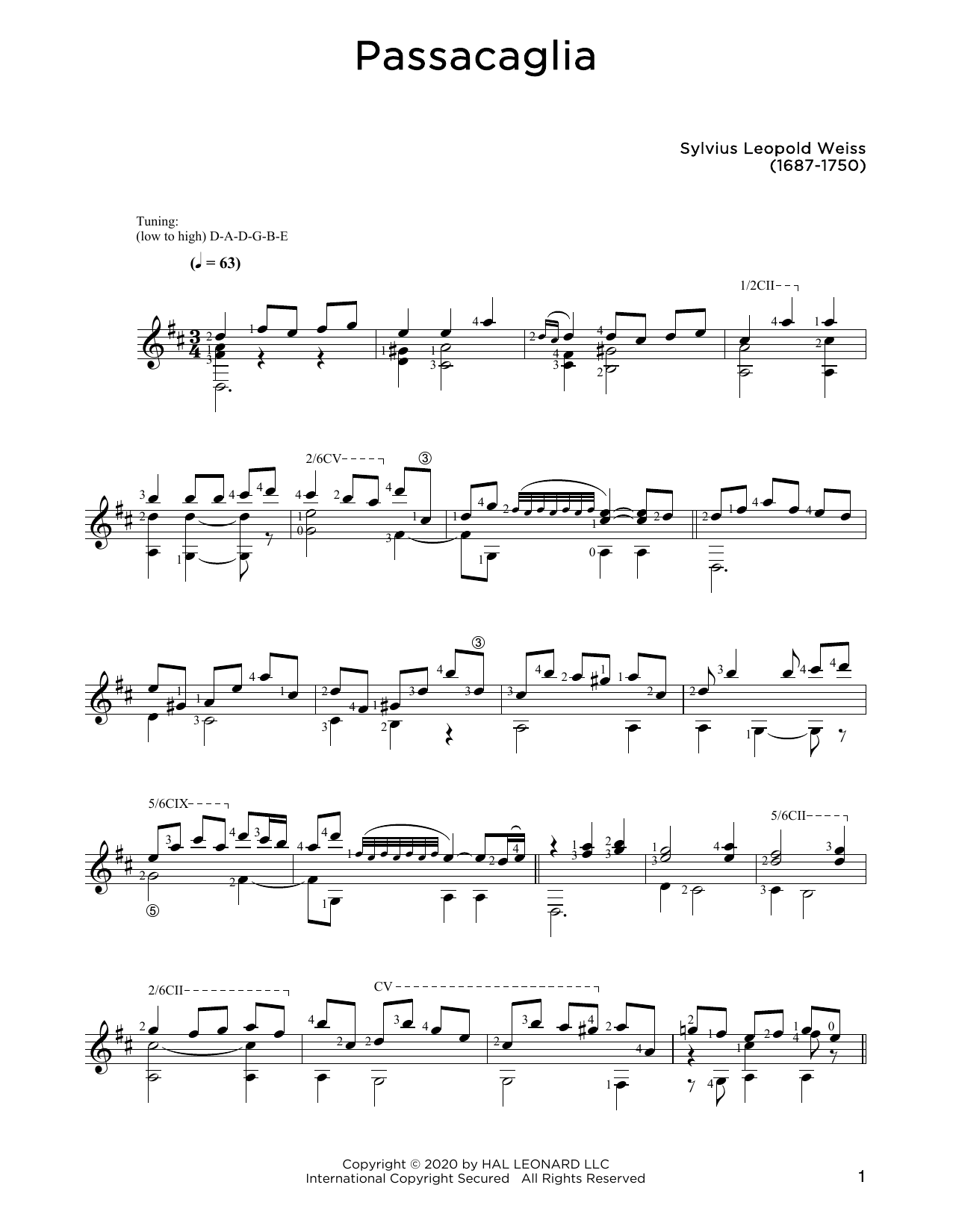 Download Sylvius Leopold Weiss Passacaglia Sheet Music and learn how to play Solo Guitar PDF digital score in minutes