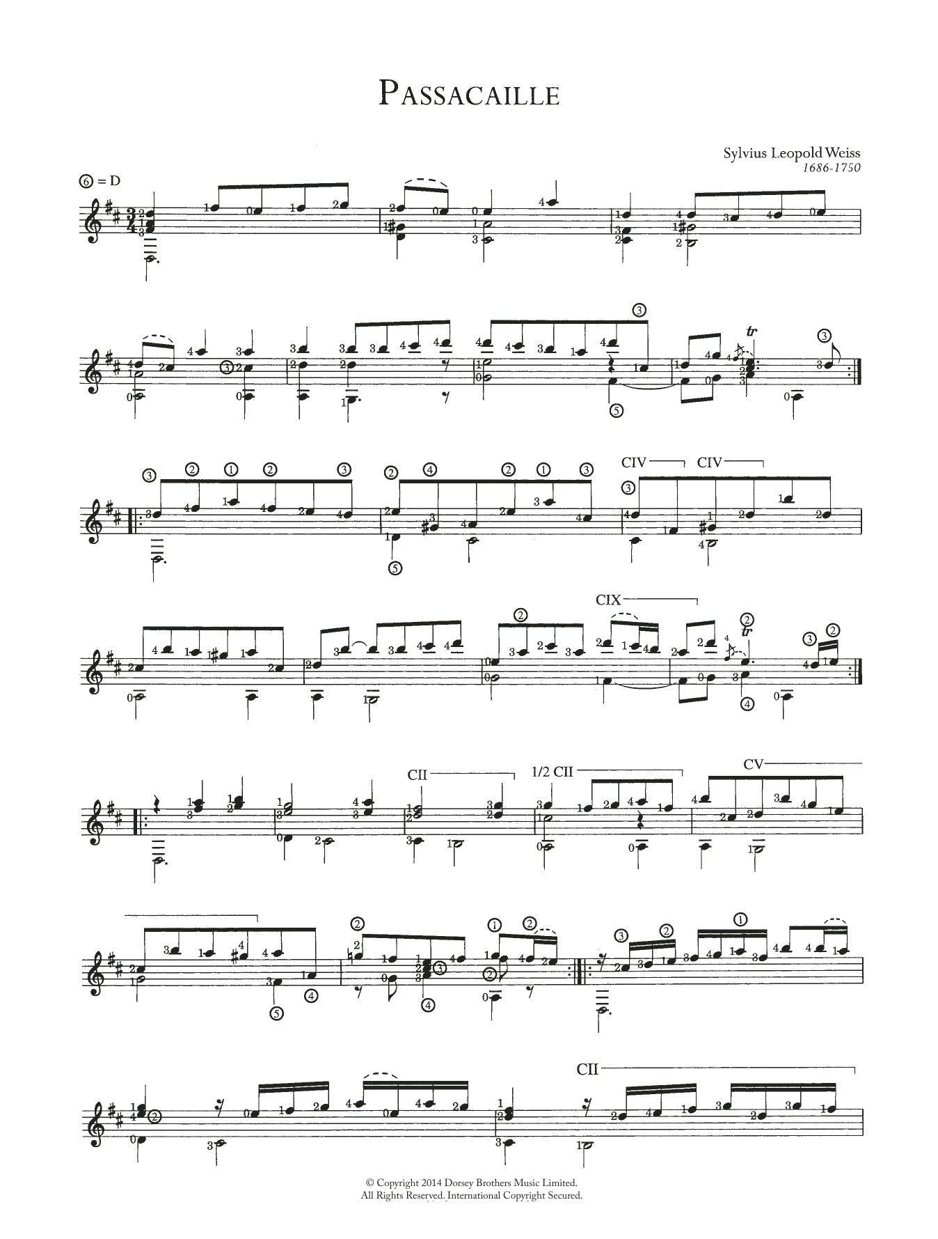 Download Sylvius Leopold Weiss Passacaille Sheet Music and learn how to play Guitar PDF digital score in minutes