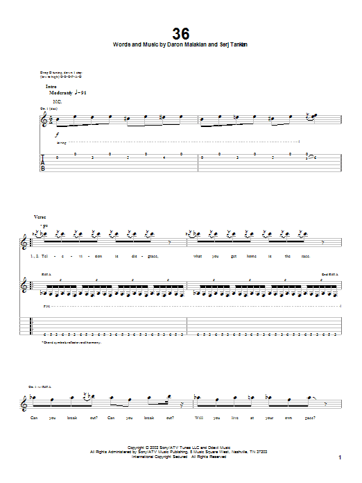 Download System Of A Down 36 Sheet Music and learn how to play Guitar Tab PDF digital score in minutes