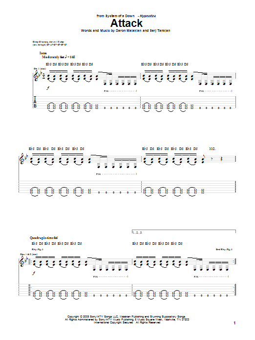 Download System Of A Down Attack Sheet Music and learn how to play Guitar Tab PDF digital score in minutes