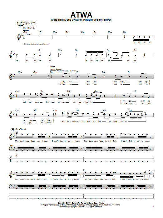Download System Of A Down ATWA Sheet Music and learn how to play Drums Transcription PDF digital score in minutes