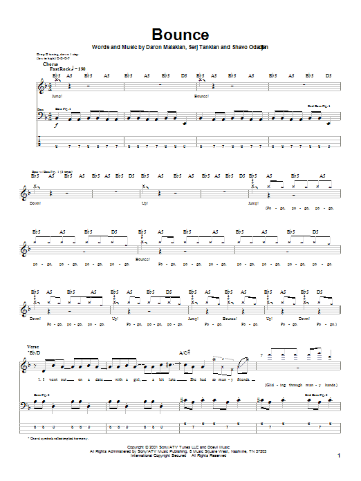 Download System Of A Down Bounce Sheet Music and learn how to play Bass Guitar Tab PDF digital score in minutes