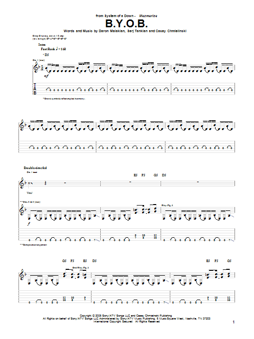 Download System Of A Down B.Y.O.B. Sheet Music and learn how to play Guitar Tab PDF digital score in minutes