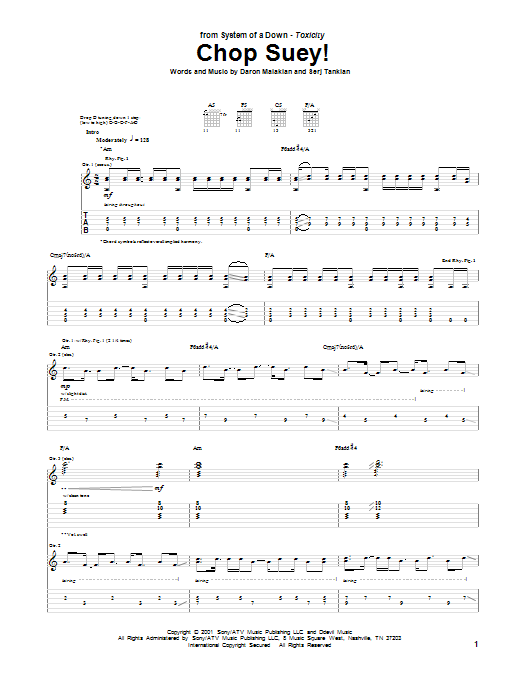 Download System Of A Down Chop Suey! Sheet Music and learn how to play Guitar Tab PDF digital score in minutes