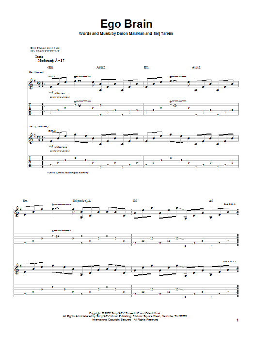 Download System Of A Down Ego Brain Sheet Music and learn how to play Guitar Tab PDF digital score in minutes