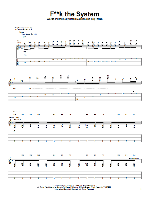 Download System Of A Down F**k The System Sheet Music and learn how to play Guitar Tab PDF digital score in minutes