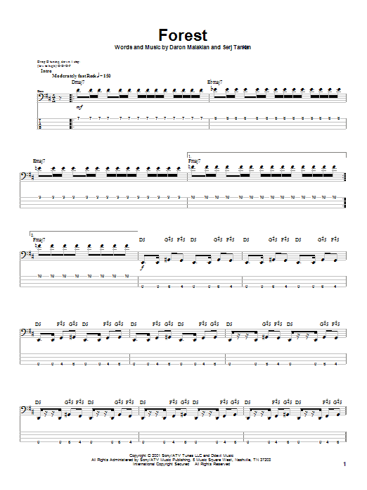 Download System Of A Down Forest Sheet Music and learn how to play Bass Guitar Tab PDF digital score in minutes