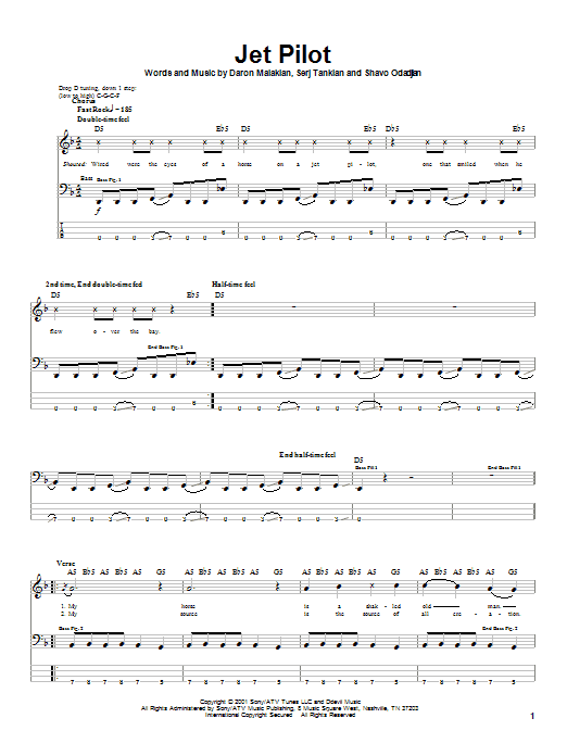 Download System Of A Down Jet Pilot Sheet Music and learn how to play Bass Guitar Tab PDF digital score in minutes