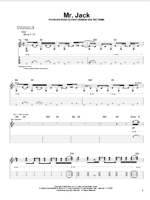 Download System Of A Down Mr. Jack Sheet Music and learn how to play Guitar Tab PDF digital score in minutes