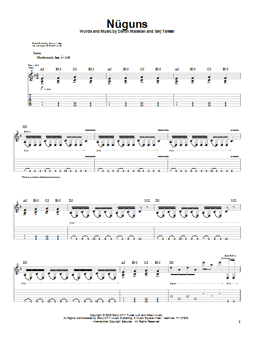 Download System Of A Down Nuguns Sheet Music and learn how to play Guitar Tab PDF digital score in minutes