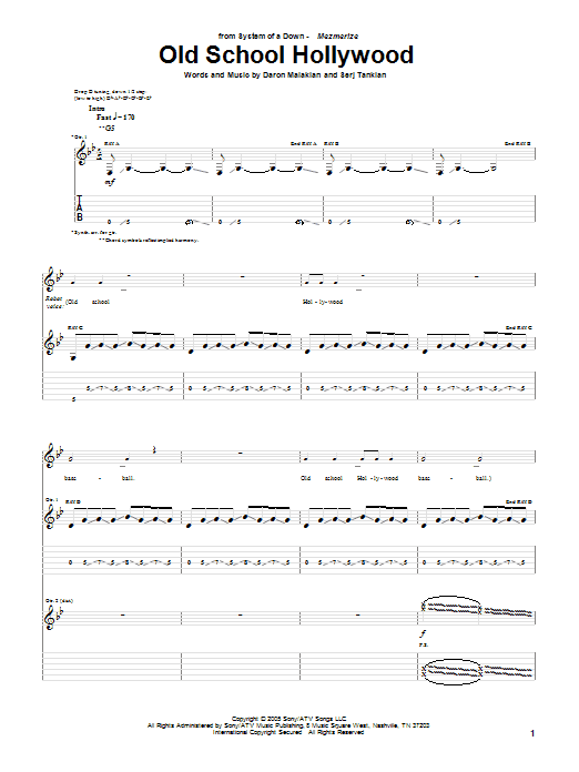 Download System Of A Down Old School Hollywood Sheet Music and learn how to play Guitar Tab PDF digital score in minutes
