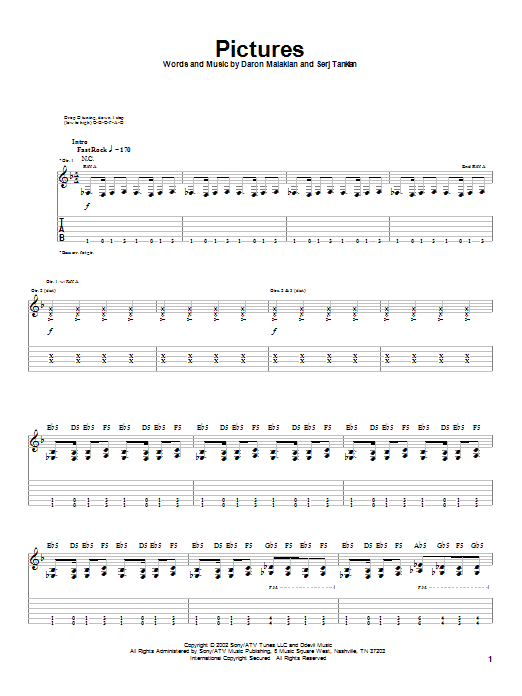 Download System Of A Down Pictures Sheet Music and learn how to play Guitar Tab PDF digital score in minutes