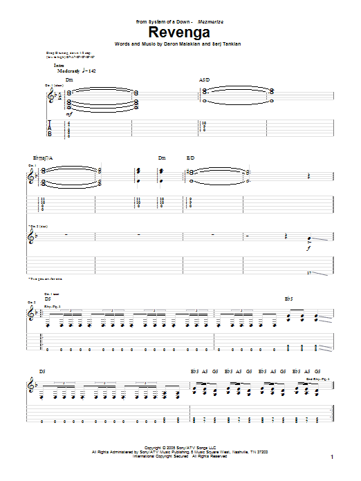 Download System Of A Down Revenga Sheet Music and learn how to play Guitar Tab PDF digital score in minutes