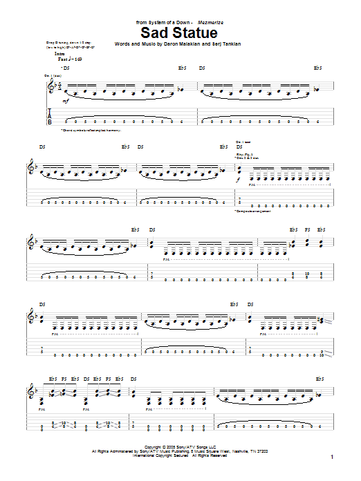 Download System Of A Down Sad Statue Sheet Music and learn how to play Guitar Tab PDF digital score in minutes