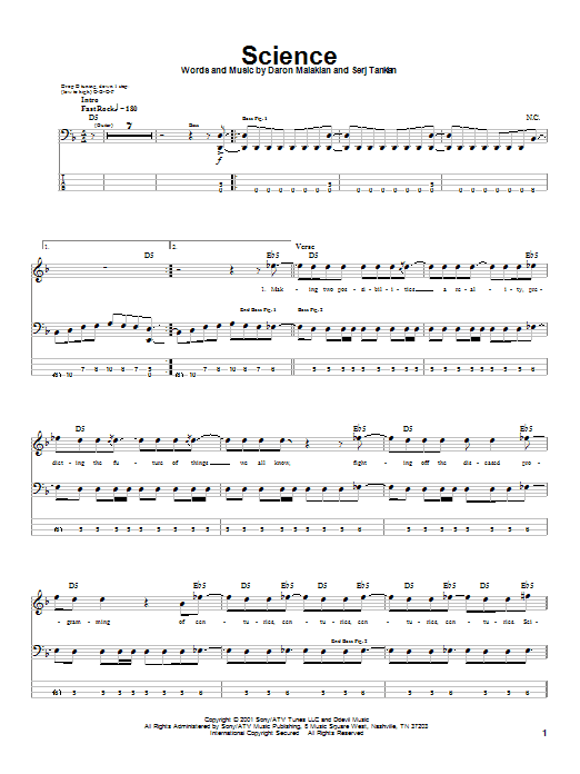 Download System Of A Down Science Sheet Music and learn how to play Bass Guitar Tab PDF digital score in minutes