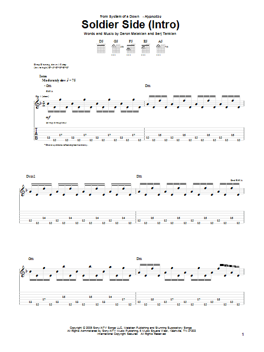 Download System Of A Down Soldier Side Sheet Music and learn how to play Guitar Tab PDF digital score in minutes