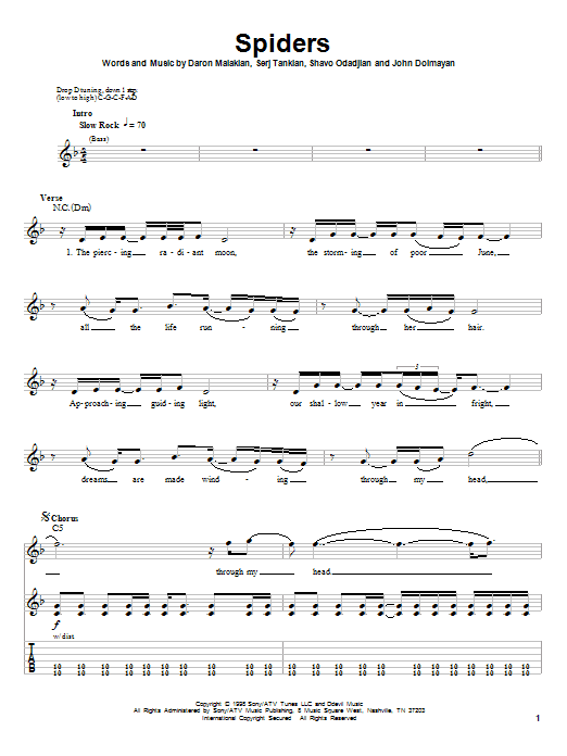 Download System Of A Down Spiders Sheet Music and learn how to play Guitar Tab PDF digital score in minutes