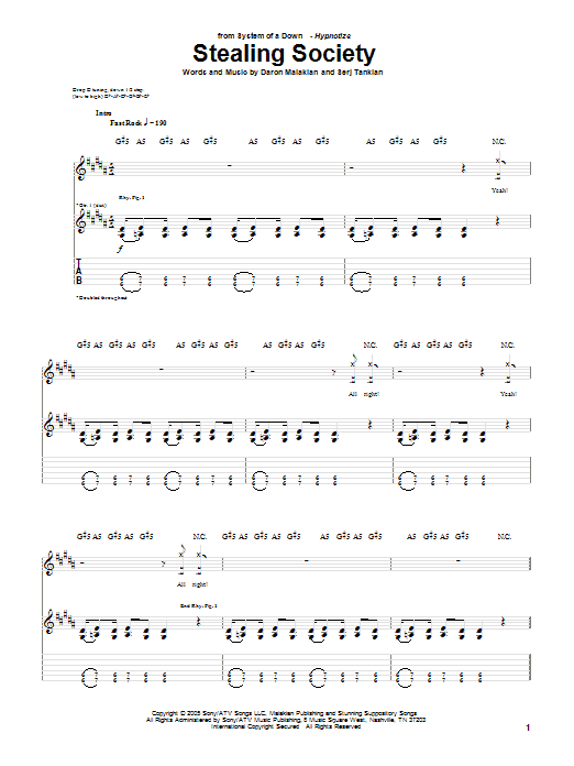 Download System Of A Down Stealing Society Sheet Music and learn how to play Guitar Tab PDF digital score in minutes