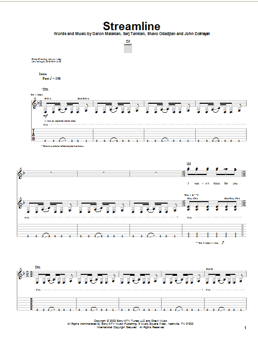 Download System Of A Down Streamline Sheet Music and learn how to play Guitar Tab PDF digital score in minutes