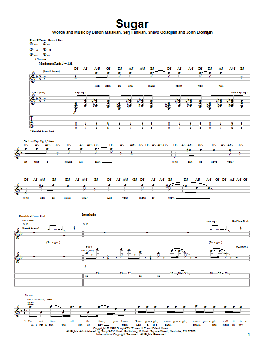 Download System Of A Down Sugar Sheet Music and learn how to play Guitar Tab PDF digital score in minutes