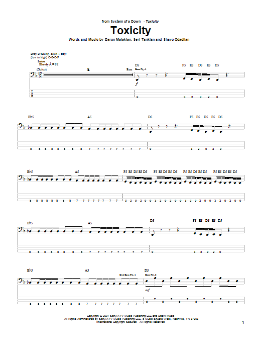 Download System Of A Down Toxicity Sheet Music and learn how to play Bass Guitar Tab PDF digital score in minutes