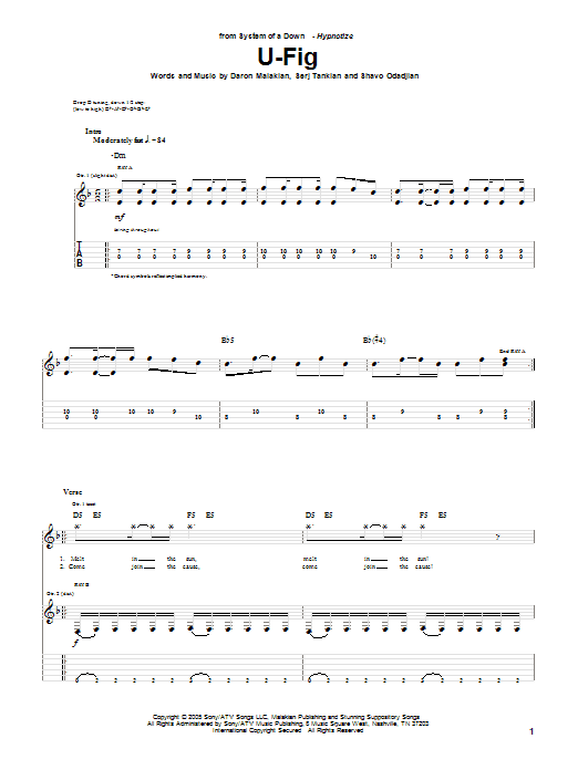 Download System Of A Down U-Fig Sheet Music and learn how to play Guitar Tab PDF digital score in minutes