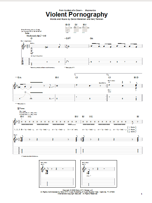 Download System Of A Down Violent Pornography Sheet Music and learn how to play Guitar Tab PDF digital score in minutes