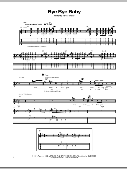 Download T-Bone Walker Bye Bye Baby Sheet Music and learn how to play Guitar Tab PDF digital score in minutes