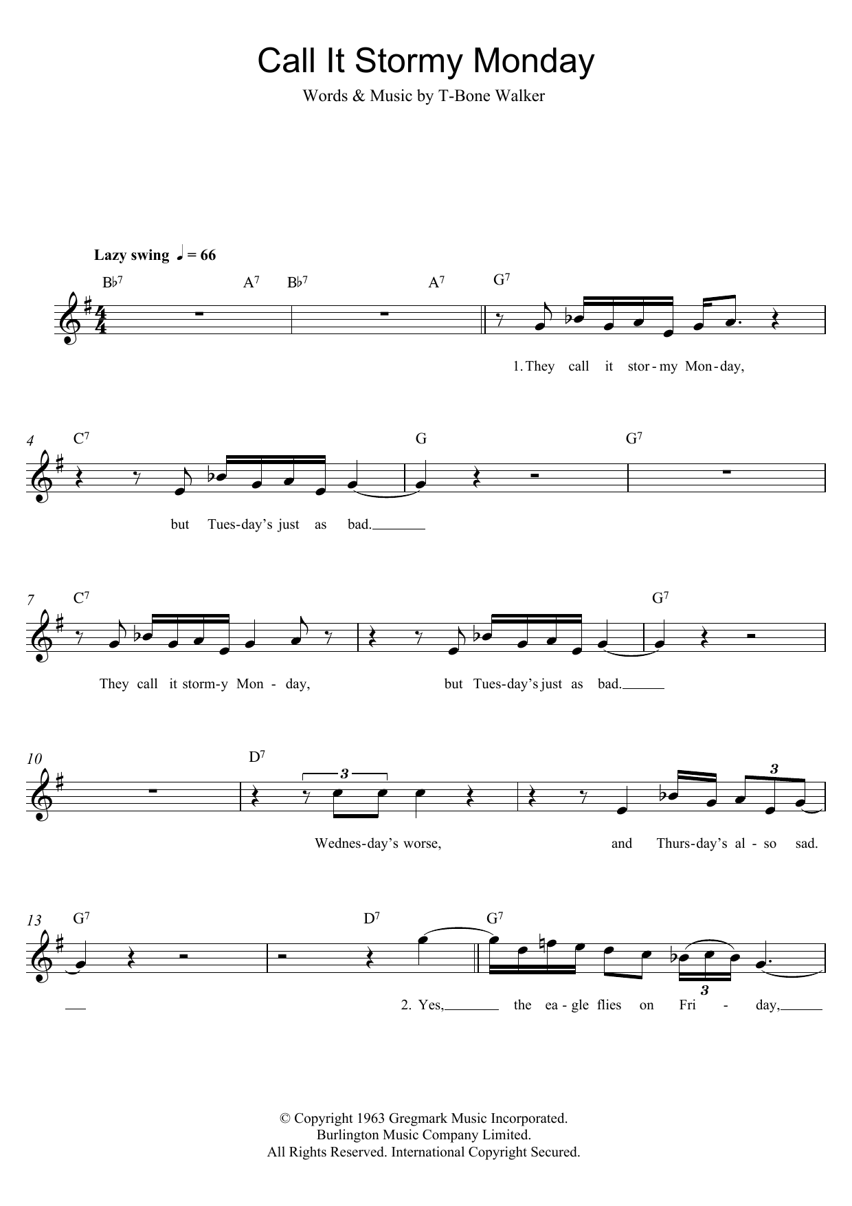 Download T-Bone Walker Call It Stormy Monday (But Tuesday Is Just As Bad) Sheet Music and learn how to play Flute PDF digital score in minutes