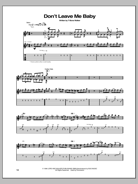 Download T-Bone Walker Don't Leave Me Baby Sheet Music and learn how to play Guitar Tab PDF digital score in minutes