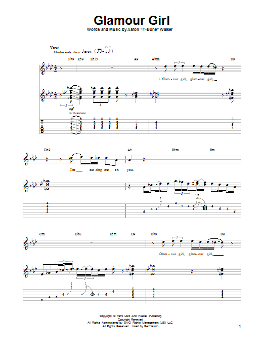 Download T-Bone Walker Glamour Girl Sheet Music and learn how to play Guitar Tab PDF digital score in minutes