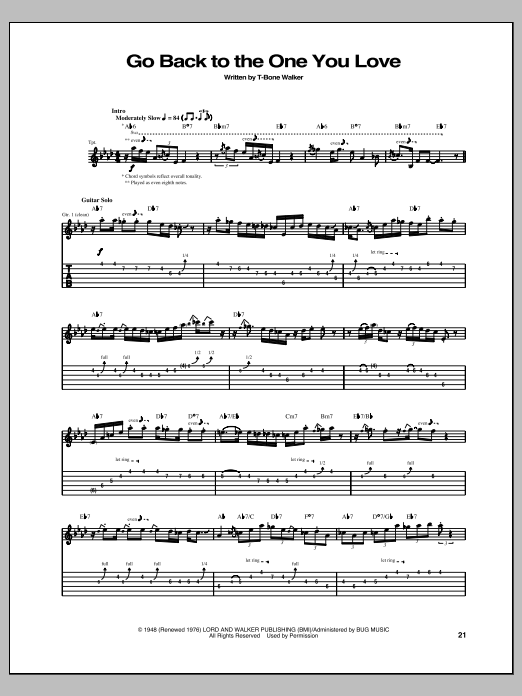 Download T-Bone Walker Go Back To The One You Love Sheet Music and learn how to play Guitar Tab PDF digital score in minutes