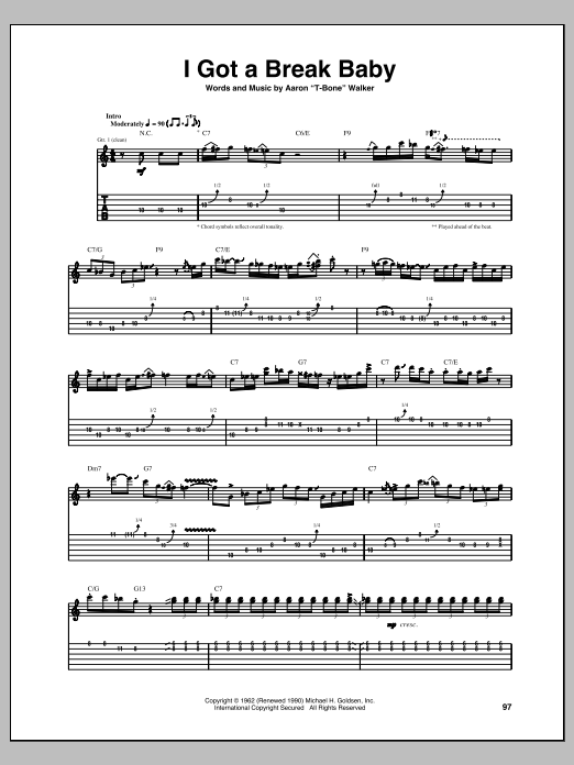 Download T-Bone Walker I Got A Break Baby Sheet Music and learn how to play Guitar Tab PDF digital score in minutes