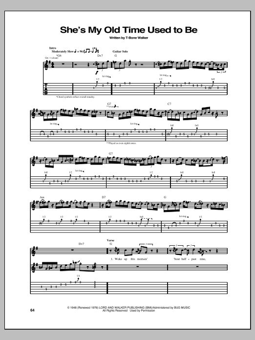 Download T-Bone Walker She's My Old Time Used To Be Sheet Music and learn how to play Guitar Tab PDF digital score in minutes