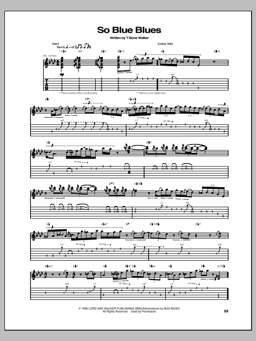 Download T-Bone Walker So Blue Blues Sheet Music and learn how to play Guitar Tab PDF digital score in minutes