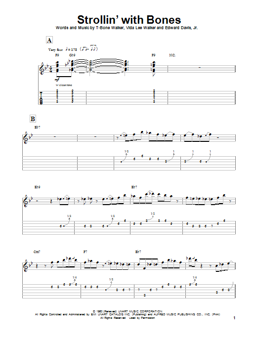 Download T-Bone Walker Strollin' With Bones Sheet Music and learn how to play Guitar Tab PDF digital score in minutes